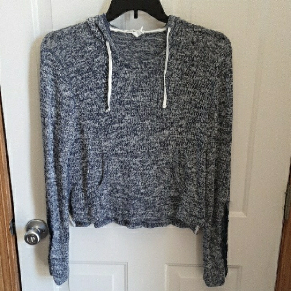Aeropostale Navy Marled Lightweight Hooded Sweater with Lacy Sleeves